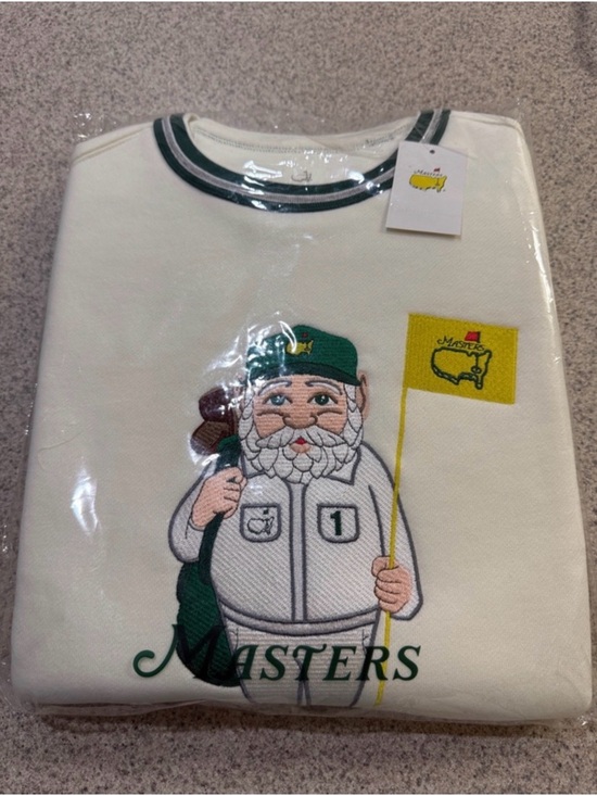 Masters Sweaters - Masters Cream Crewneck Sweater with Green and Yellow Gnome Graphic